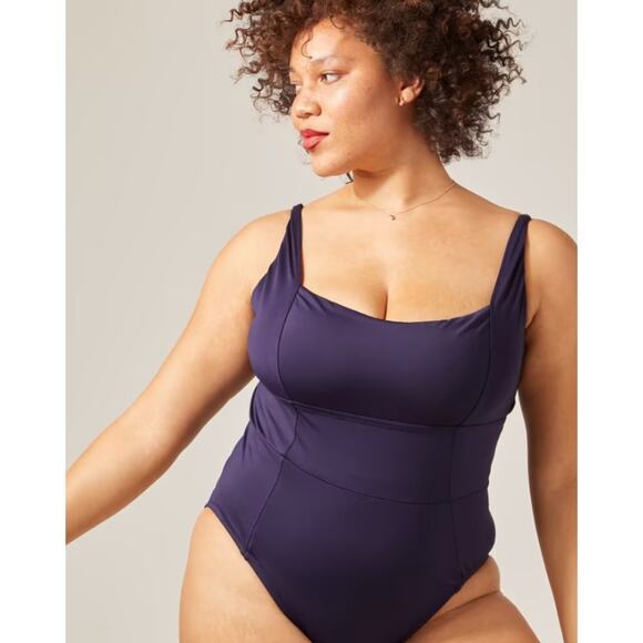 Andie Swim Havana Square Neck One Piece Swimsuit Resortwear Navy Blue Size Large - Picture 3 of 5